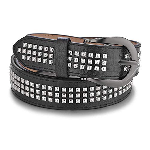 Photo de Weddecor Femme Cuir Noir Ceinture PU Stylisé Mode Pyramide Punk Rock Rivet Émaillé Modèle - Noir, XL - 37