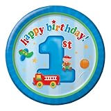 Creative Converting Fun at One Happy First Birthday Boy Round Dinner Plates, Boy, 8 Count