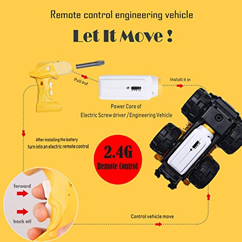 IFLOVE RC Engineering Toys Vehicle Take Apart Toys with Electric Drill Converts to Remote Control Car Toys Transformers Construction Mini Vehicles Excavator Mud Truck Removable Parts (Five-in-one)