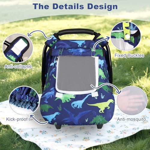 Image of Windproof Baby Car Seat Cover, 3D Mink Dot Infant Car Seat Canopy with Breathable Mesh Window, Baby Carrier Cover for All Seasons, Easy Access Carseat Carrie Snug Fit Stroller, (Dinosaur)