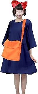 [DERAYEE] コスプレ ハロウィン 大人用 魔女 ワンピース 仮装 きき フリーサイズ バッグ カチューシャ 付き 魔女の宅急便 女の子 紺