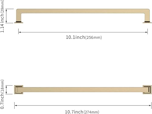 Miniatura 3 de Asidrama Paquete de 10 tiradores de latón cepillado de 10 pulgadas (10.079 in) para gabinete, manijas de armario, accesorios de gabinete de cocina