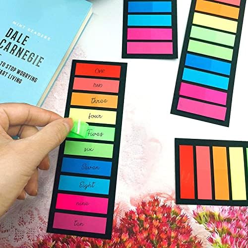 1200Pcs Colored Page Markers,6Set Fluorescent Sticky Tabs in 10 Primary Color,Neon Sticky Notes Flags,Waterproof Writable Translucent Page Flags for Books,Notebook,Removes Cleanly (Neon 1 Design)