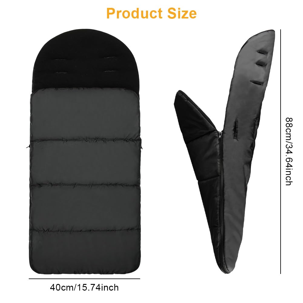 Vicloon Coprigambe Passeggino, Sacco Termico Passeggino Universale, Fodera in Pile Polare, Sacco Passeggino Invernale con Cerniera, Impermeabile, Antivento, Lavabile in Lavatrice(Nero)