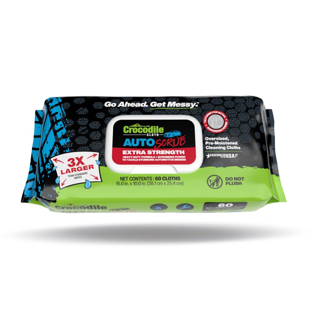 Crocodile Cloth AutoSCRUB Cleaning Wipes 60-Count 15 x 10 Cleaning Cloths Remove Oil Grease Paint Tar Brake Dust