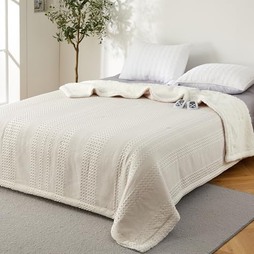 Heated Blanket Electric King 90"*100", Dual Control Waffle Weave Sherpa Heating Throw with 9 Heating Levels, 1-12 Hours Timer Auto Off, Machine Washable, Gift Suit for Couch Bed Sofa Home Office