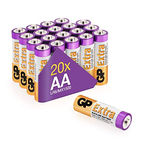 GP AA Batteries Pack of 20-1.5 V/Mignon / LR06 / MN1500 / AM3 AA Extra Alkaline Batteries Ideal for Toys/Controllers/Torch/Mouse Suitable for Everyday Use in a Variety of Devices