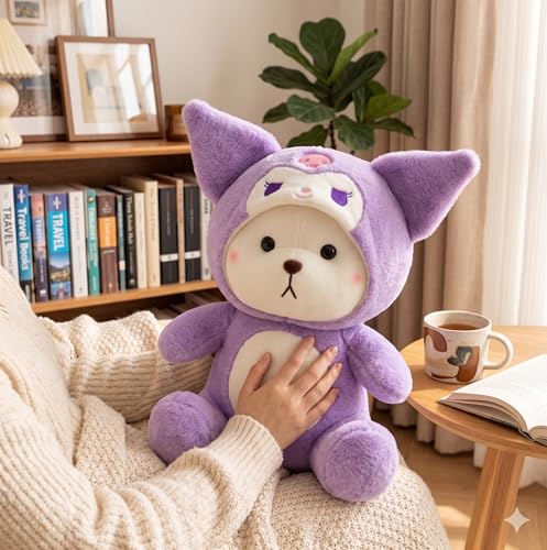 Image of HUG 'n' FEEL SOFT TOYS Hoodie Kuromi Teddy Bear 45 CM Plush Soft Toy for Kids Girls Boys | Cute Cartoon Stuffed Animal