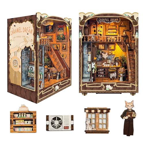 Roroom DIY Book Nook Kit, DIY Dollhouse Bookshelf Insert Decor Alley,3D Wooden Puzzle with LED Lighting Book Nook Wood Bookend Model Building SQ-3