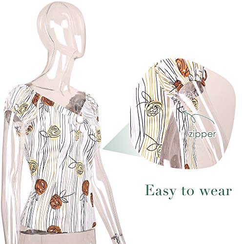 Image of YARN & INK Women's Rockabilly Tops 1950s Pinup Shirt Casual Off Shoulder Vintage Blouse