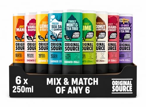 Image of Original Source Shower Gel Variety Pack 6 x 250ml – Mix & Match Bundle – Assorted Fragrances – Body Wash Collection – Any 6 Bottles Selected From Available Range.
