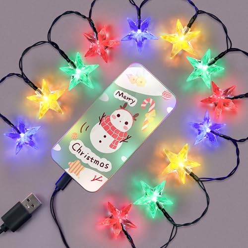 Ceoighe 1 Pack USB Type C Christmas Light Phone Charger Cable Multicolor 12 LED 50 Inches Light Phone Charger Cord Compatible with iPhone 15 Pro Max/15 Plus/S23 Ultra/S22 (Crystal Star-Type C)