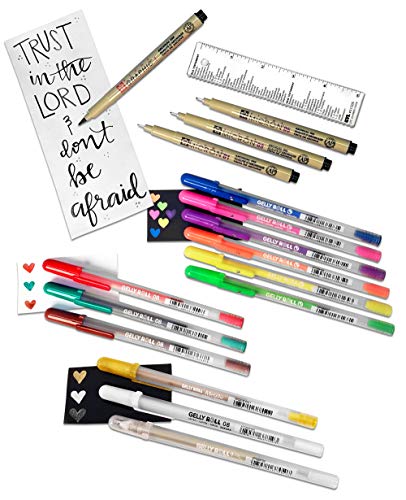 G.t. Luscombe Company, Inc. Pigma Micron/Gelly Roll Bible Journaling & Lettering Pen Set | No Bleed Pigmented Ink | 01 Fine, 03 & 05 Medium, Graphic 1 Bullet Point & Assorted Gelly Rolls (Set Of 17) #TOP2