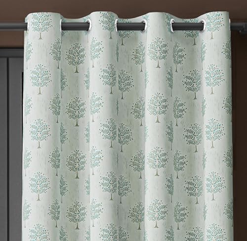 Image of Yellow Weaves 1 Pc Jacquard Tree Eyelet Window Curtain - Perfect for Home, Office, Bedroom, Living Room & Balcony - 5 Feet (Sky Blue)