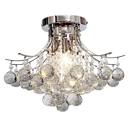 FYZDLAOR Lámpara de techo de cristal, moderna lámpara de araña LED empotrada, lámpara de araña cromada para sala de estar, comedor, dormitorio, pasillo, escalera, salón (G9)