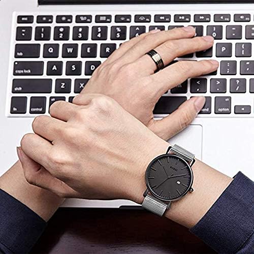 BUREI Men's Wrist Watches,Minimalist Analog Quartz Watches for Men with Mesh Band,Gifts for Men, Grey - Image 3