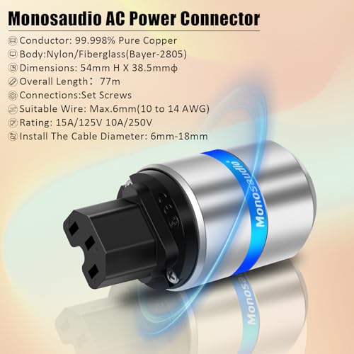 Monosaudio HiFi Power Plug Pure Copper 15A/125V IEC C13/C15 miniatura 3
