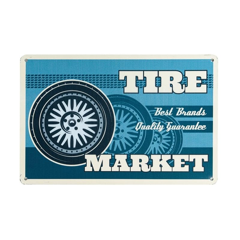 Image of Eazywagon Decorative Retro Metal Signs Wall Plate - 12x8 Inch (Tire Market) | Weatherproof Vintage Metal Sign Plate for Cafe, Home, Bar, Garage | Decorative Wall Hanging Sign Board