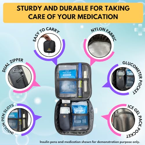 Image of Insulin Cooling Travel Bag for Diabetics | Two Ice Gel Packs | Keep Insulin Cool and Safe for 6-8 Hours | Insulin Cooler Pouch Case (Black)