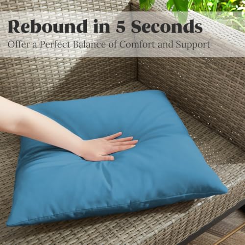puredown® Outdoor Waterproof Throw Pillows, 22 x 22 Inch Feathers and Down Filled Decorative Square Pillows for Garden Patio Bench, Pack of 2, Blue