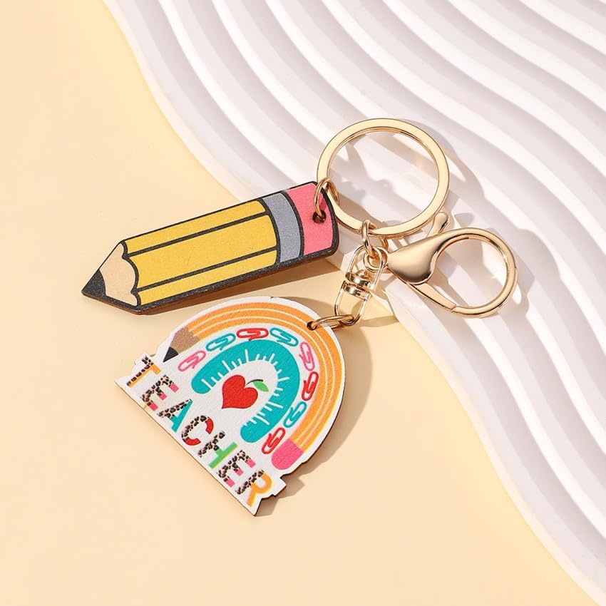 Wooden Rainbow Tassel Keychain Rainbow Inspirational Gifts Teacher Keyring for Teacher's Day Gift Back to School Keychain - Image 4