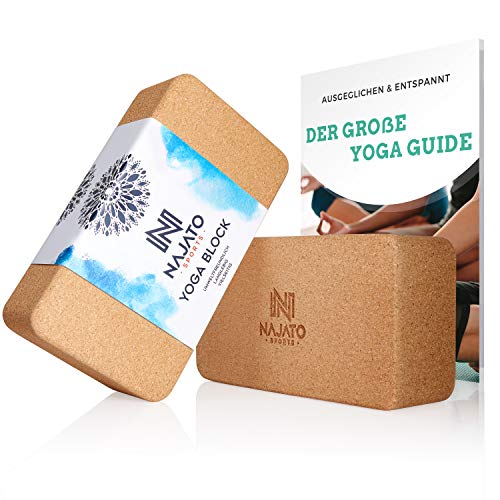 NAJATO Sports Yoga Block Kork 2er Set – Wahlweise mit Yoga Gurt – Yoga Klotz inkl. E-Book (PDF Datei) – Yogaklotz für Yoga und Pilates – Yogablock aus...