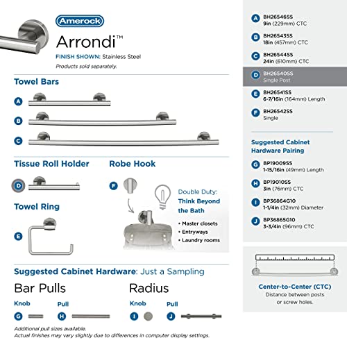 Image of Amerock Arrondi 7-1 /4 inch Stainless Steel Single Post Toilet Paper Holder | Decorative bathroom hardware in durable Stainless Steel construction; mounting hardware included for easy installation