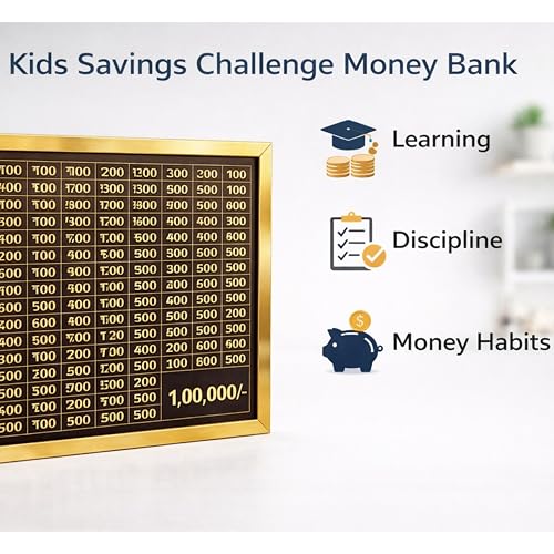 Image of Premium Wooden Money Bank with Lock - Vintage Coin Saving Box for All Ages - Ideal for Cash, Coins, Donations & Home Decor (1 LAKH Money Box, 1, Count)