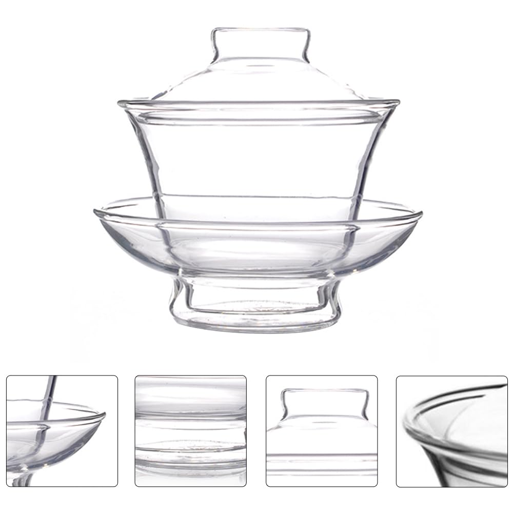 TOYANDONA Tazza da tè trasparente con coperchio in vetro spesso cinese, tradizionale, resistente al calore, fatta a mano, per tè Gongfu