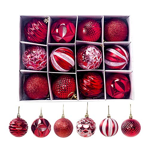 Zinsale 6cm/2.36 12PCs Adornos para árboles de Bolas de Navidad de Navidad de plástico inastillables Decoraciones para árboles Adornos Colgantes Decoración para Festivales Fiesta (Rojo)