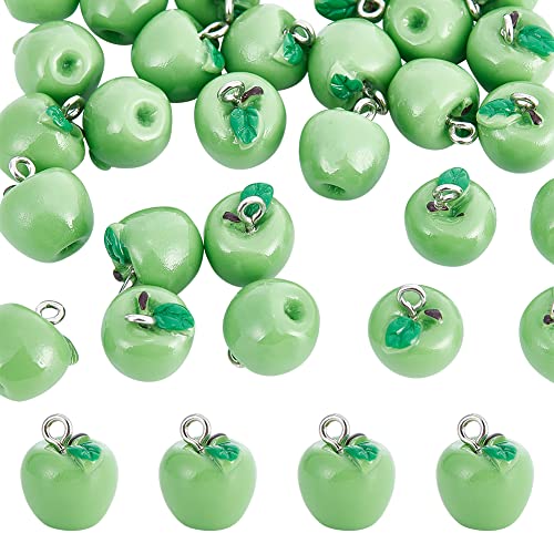 CHGCRAFT 30 Unidades De Colgantes De Fruta De Manzana Verde Resina 3D Colgantes con Bucles Para Pendientes Pulsera Llavero 15x12mm