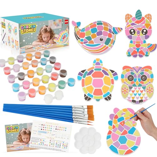 QANIY Stepping Stone Painting Kit 5Pcs Garden Art Crafts for Kids
