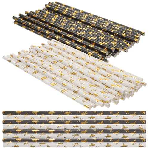 Pitillos de papel biodegradables dorados 100 pcs Healeved miniatura 1