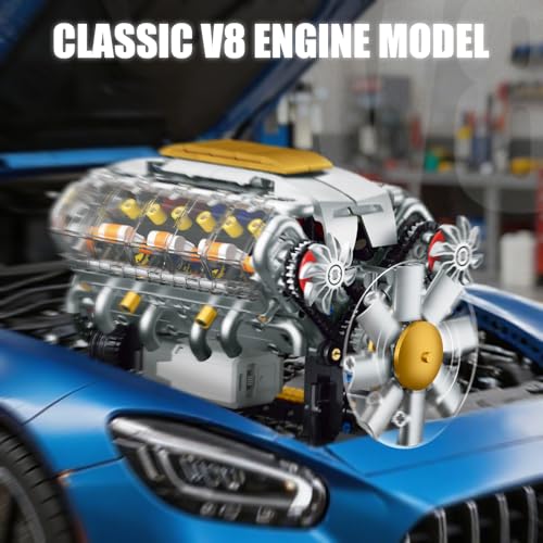Vergleich der Bausteinqualität mit Standard-Klemmbausteinen beim V8 Bausatz. - Detailansicht von V8 Motor Bausatz...