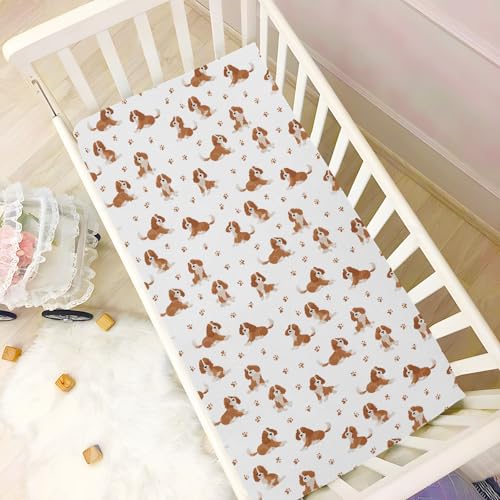 Image of Baby Crib Sheet Cavalier King Charles Spaniel Dog Crib Mattress for Boys and Girls Playard Sheet Soft Breathable Fitted Baby Mattress Cover 52x28in