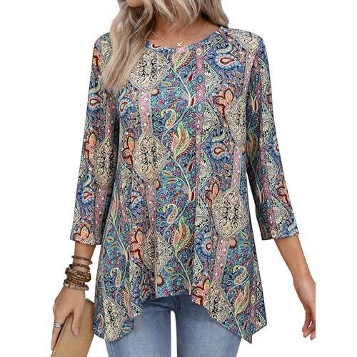 Totatuit Beach Vacation Clothes for Women 3/4 Length Sleeve Womens Tops Plus Size Summer Outfits for Women 2026 Bohemian Green 3XL