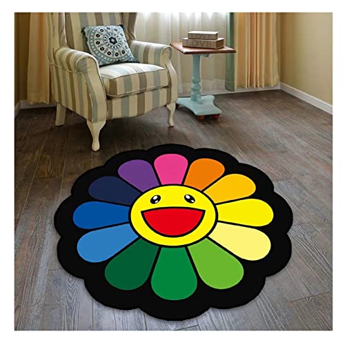 Ttedoye Alfombra De Dibujos Animados De Sunflower Alfombra De Sala De Estar Alfombra De Dormitorio Alfombra De Niños Impresión 3D Alfombra Suave Y Esponjosa, Multicolor Azul, 80×80CM Cover
