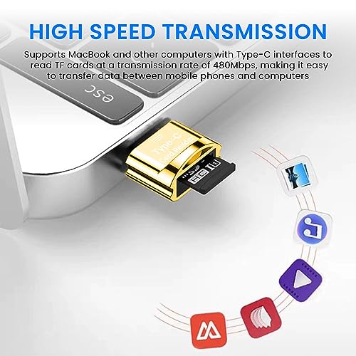 Image of Verilux TF Card Reader Type C Micro TF Card Reader Golden TF Card Reader with Keychain USB C to Micro SD SDHC SDXC OTG Memory Reader, Compatible with Phone with OTG Function, Instant TF Card Reader
