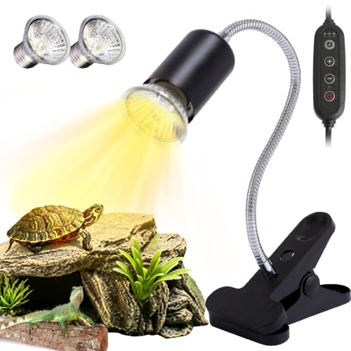 Cispree Lámpara UVA UVB reptiles temporizador 2x50W regulable térmico