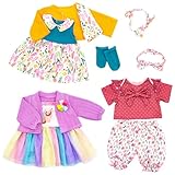 TDDS9 3 Sets Baby Doll Clothes and Accessories for 20-22 Inch Dolls, 9 Pcs Fashion Clothes Dresses Outfits Including Doll Dress Coat Outfits, Headbands, Socks, Top and Pants