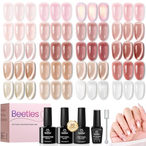 Image of Beetles Nude Gel Polish Set, 20 Color Jelly Cat Eye Gel with Magnet | 20 Sheer Nude Pink Magnetic Gel Colors, Soak-Off Uv Led Manicures