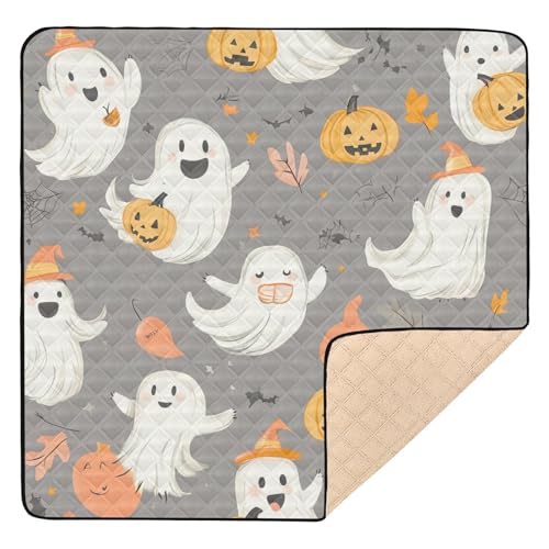 BOESI Ghost and Halloween Pumpkin Baby Play Mat, 50“ X 50” Washable Folding Crawling Mat, Baby Floor Mat, Soft, Non-Slip