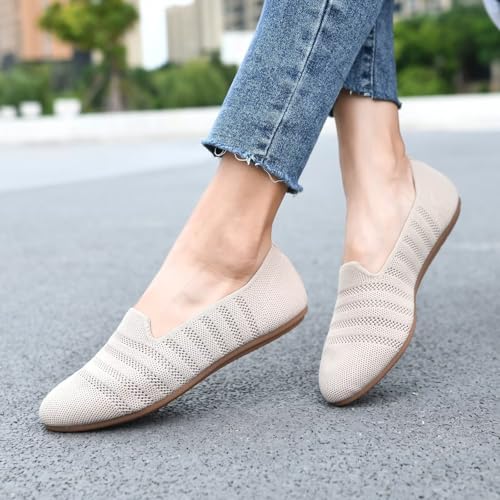 Image of poemlady Women's Ballet Flat Shoes Dress Shoes Knit Round Toe Slip On Ballerina Walking Flats Shoes for Woman Low Wedge Casual