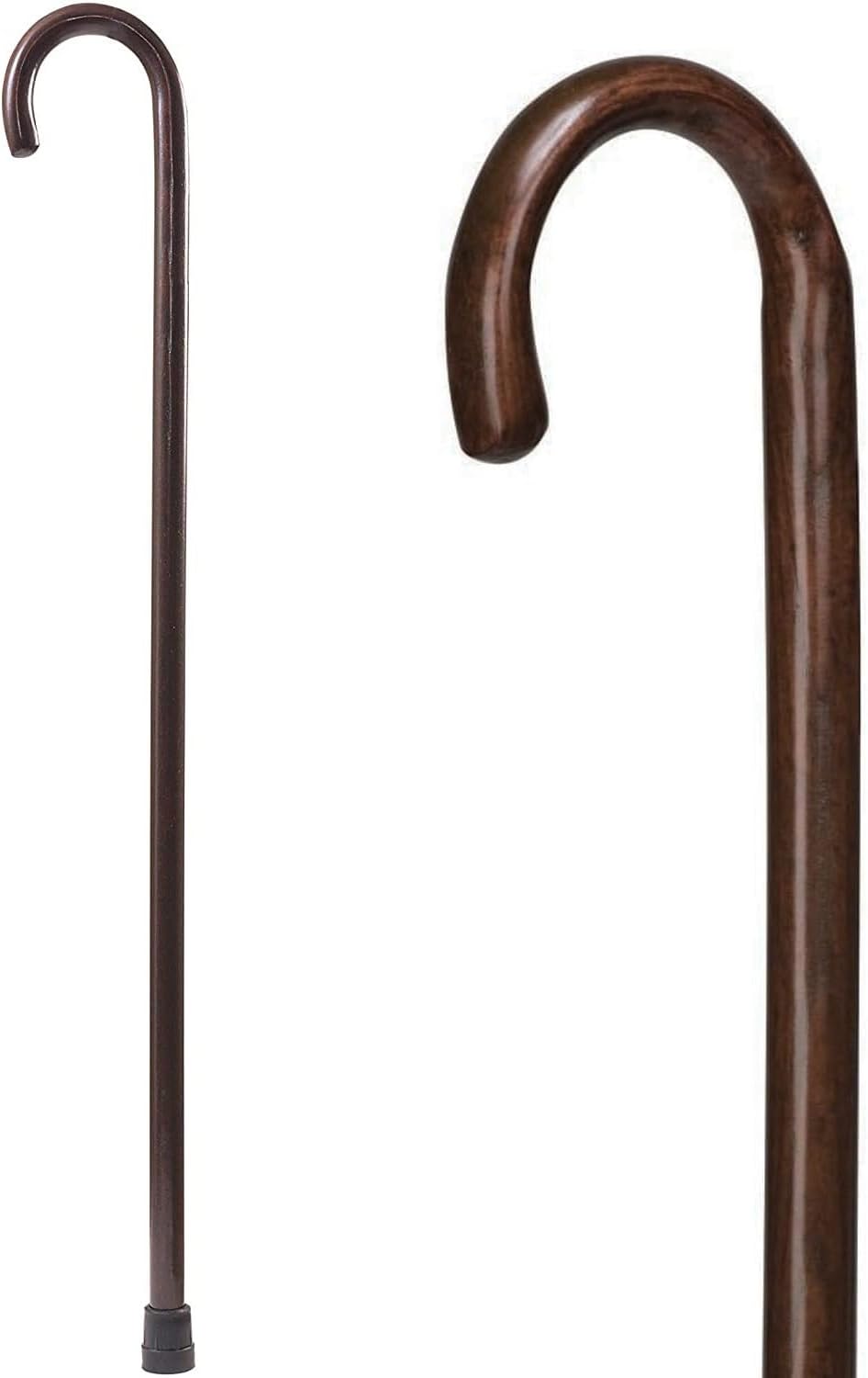 DMI Round Handle Wood Cane, Wooden Walking Cane with Rubber Tip, Durable and Warp Resistant Walnut Wooden Walking Stick, Lightweight and Strong, Holds up to 250 lbs, Made in the USA Walnut 1 Count (Pack of 1)