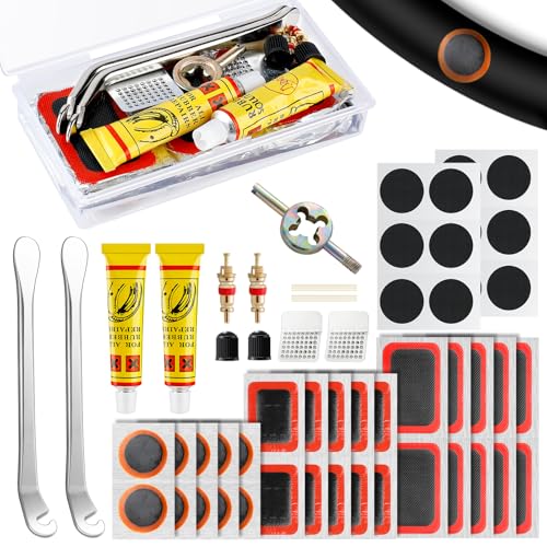 Wothfav Kit Repara Pinchazos Bicicleta, 42 Parches Bicicleta, Kit de Reparación de Neumáticos para Bicicletas, Desmontables Bicicleta, Kit Pinchazos Bicicleta para Ciclistas, Montaña, BMX Neumáticos
