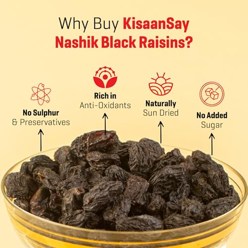 Image of KisaanSay Premium Nashik Seedless Black Raisins 500gm (250gmX2)| No Sulphur & Preservatives Dryfruits | Kali Kishmish /Kismis /Raisins /Berries | Rich in vitamins K, iron| Versatile Snacking (Pack of 2)