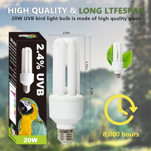 Image of LUCKY HERP UVA UVB Light Bulb for Birds 2.4 UVB 20W Compact Flourescent Lamp for All Kinds Captive Birds (Pack of 2)