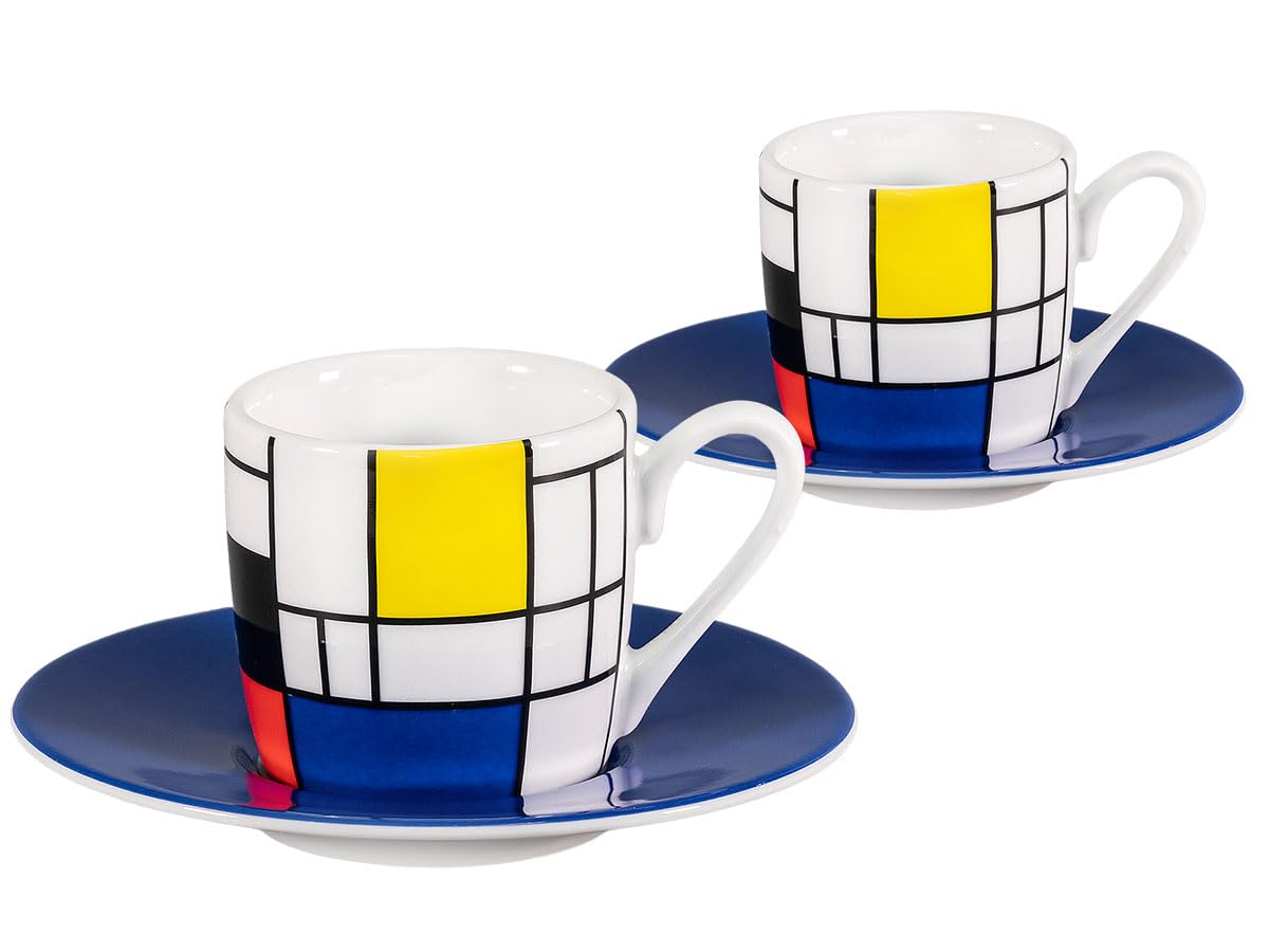 Könitz Espresso Tassen Set Mondrian Small Fragments. 4 Kaffeetassen 65ml aus Porzellan. Espressotassen modern, bunt