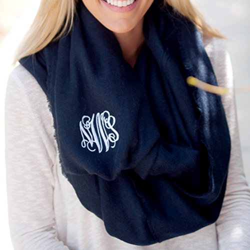 Custom Personalized Monogram Available Wide Soft Infinity Soft Scarf Loop Circle Eternity (Monogrammed Navy)2
