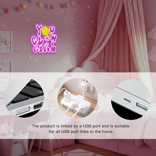 Image of WLHOPE You Glow Girl Neon Sign Pink Led Neon Signs for Wall Decor Glowing Girl Neon Light Signs Man Cave Wall Art Signs for Bedroom Girls Room Bar Club Shop Office Wedding Birthday Party